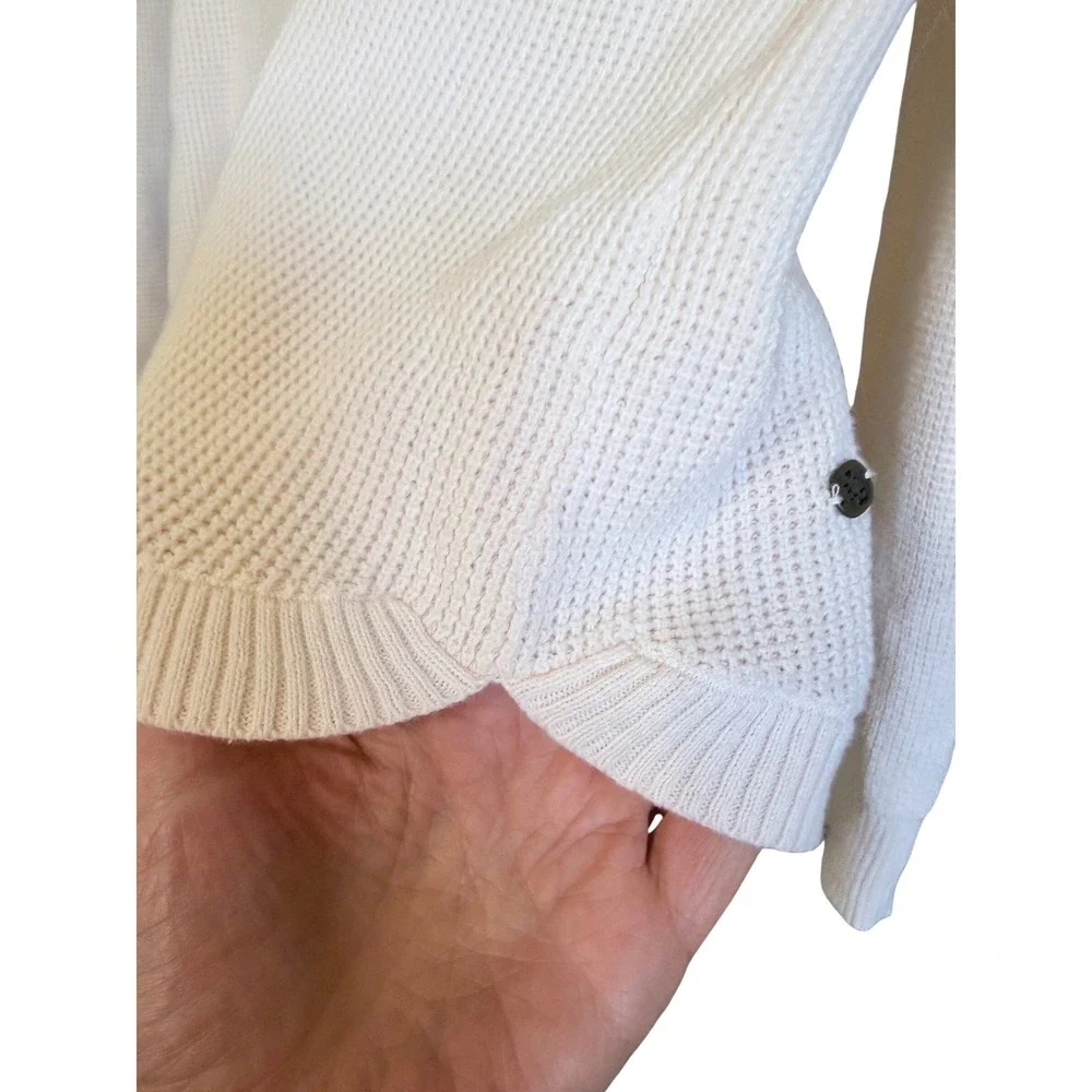 Lauren Ralph Lauren Cream Waffle Knit Cowl Neck Drawstring Cotton Sweater M Cozy